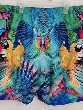 Camilla Multicolor Parrot Print Swim Trunks
